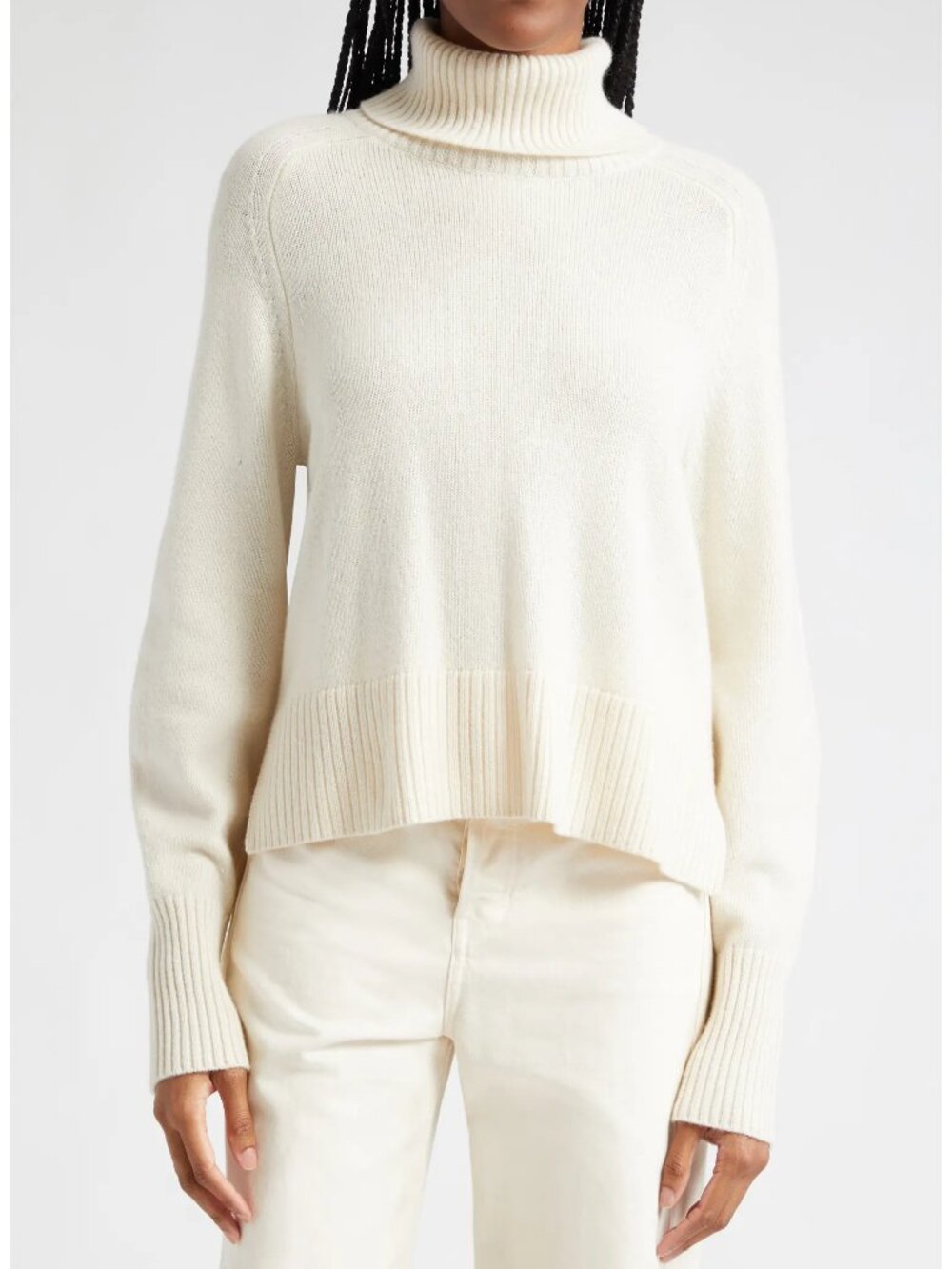 Veronica Beard Lerato High-Low Cashmere Turtleneck Sweater – Ivory XS